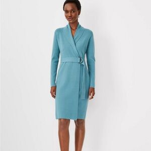Ann Taylor Oceanside Shawl Collar Belted Wrap Sweater Dress